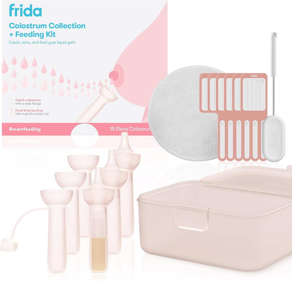 Frida Mom Colostrum Collection Kit front view of 15 piece set