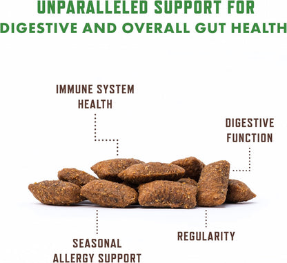 Feline digestive supplement bag showing triple action pre pro and postbiotics