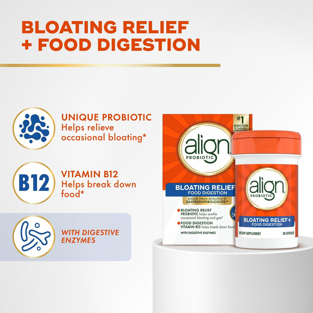 Align Probiotic 28 Capsules packaging side view showing active ingredients