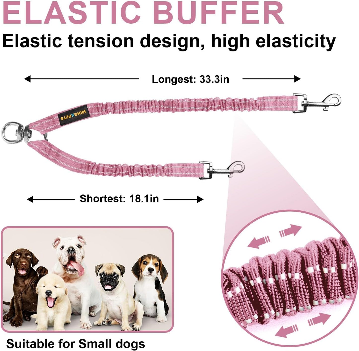 Close up of 360 degree swivel connector on double dog leash