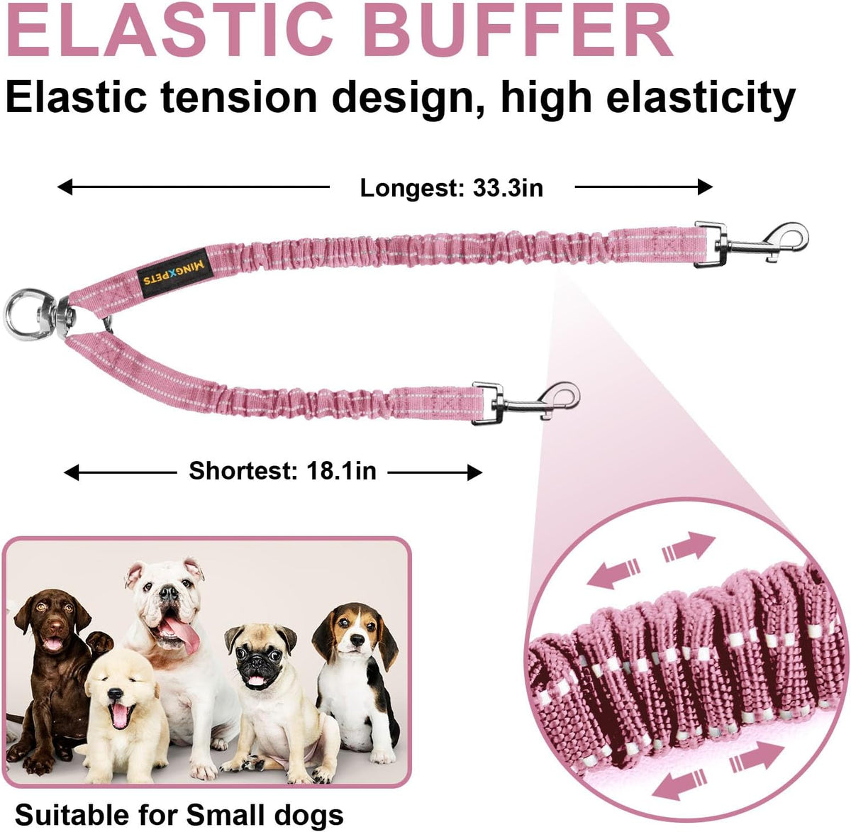 Close up of 360 degree swivel connector on double dog leash