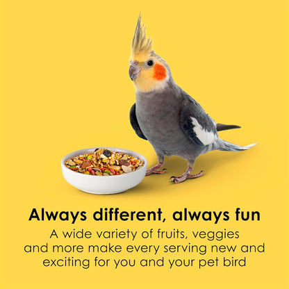 Back label of Kaytee Fiesta bag showing complete nutrition and ingredient list for cockatiels.