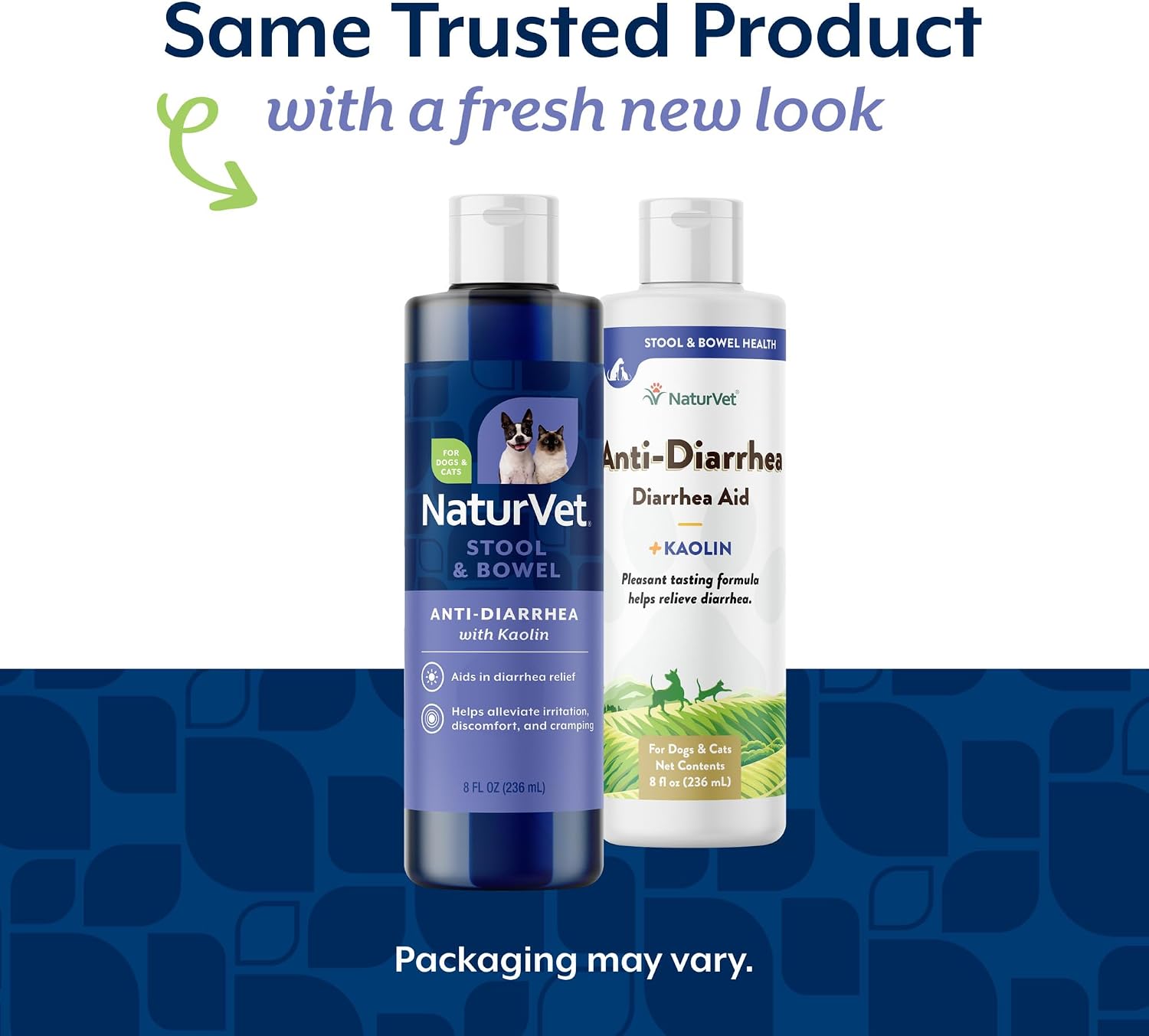 NaturVet Anti-Diarrhea liquid supplement packaging showing pet usage