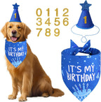 Agroon blue dog birthday bandana displaying its my birthday white lettering print