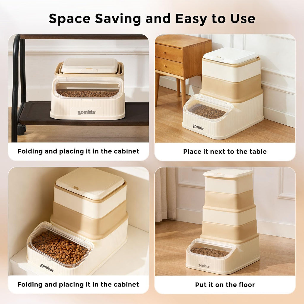 Side view of khaki Zomisia dog food storage bin