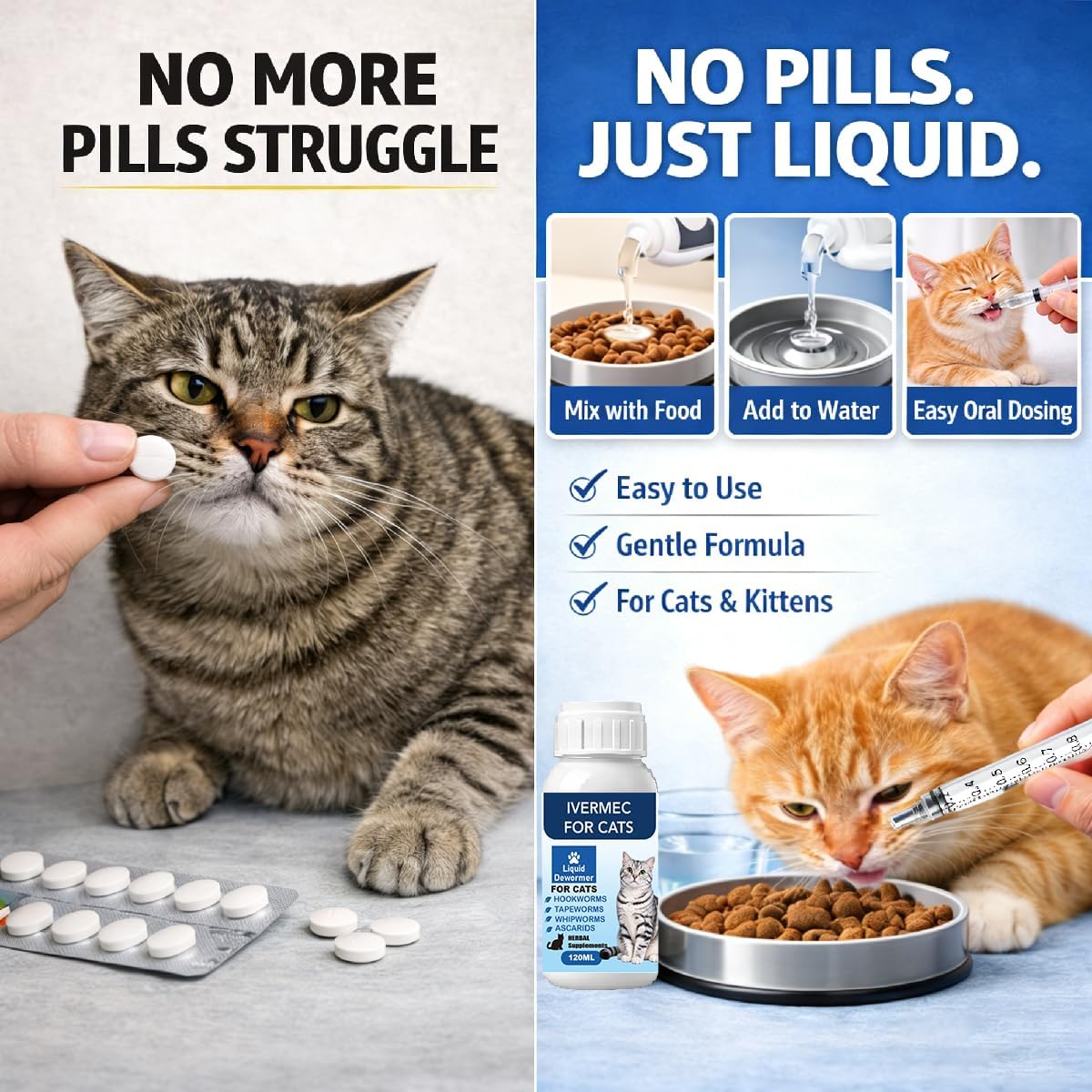 lvermect Dewormer Liquid for Cats, Cat Dewormer, Digestive Cleanser Treatment, Broad Spectrum for All Wormer, Round Worms, Pin Worms, Hookworms, Lung Worms, Cats Internal Balance Support - Image 9