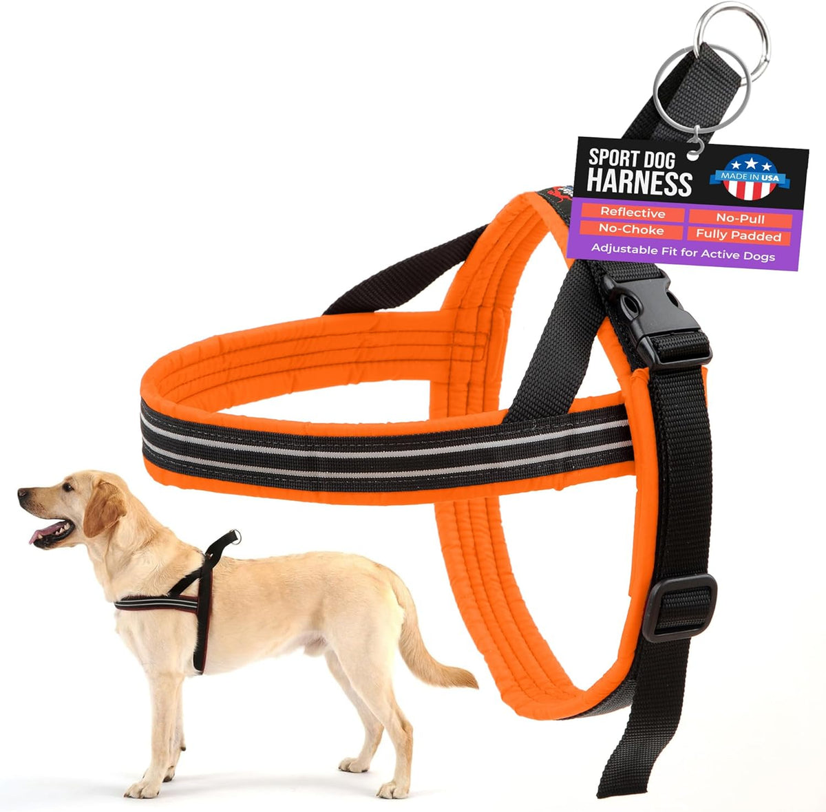 ComfortFlex sport dog harness medium hunter orange front view