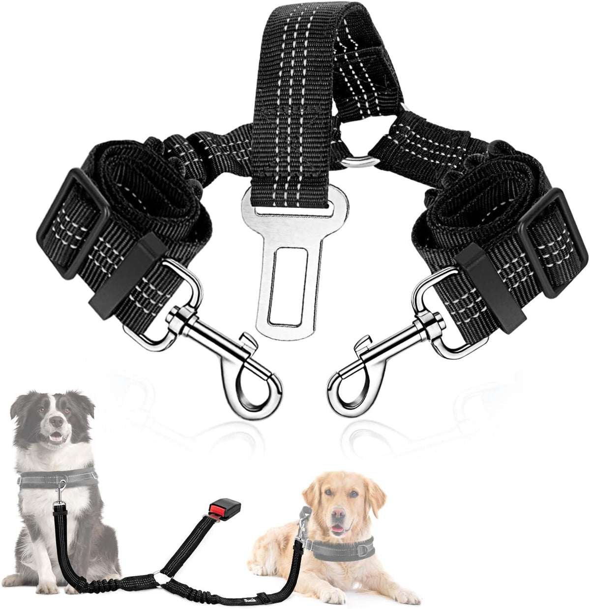 SlowTon double dog seat belt front view for car safety