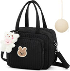 Lushandy small diaper bag tote front view in black quilted nylon