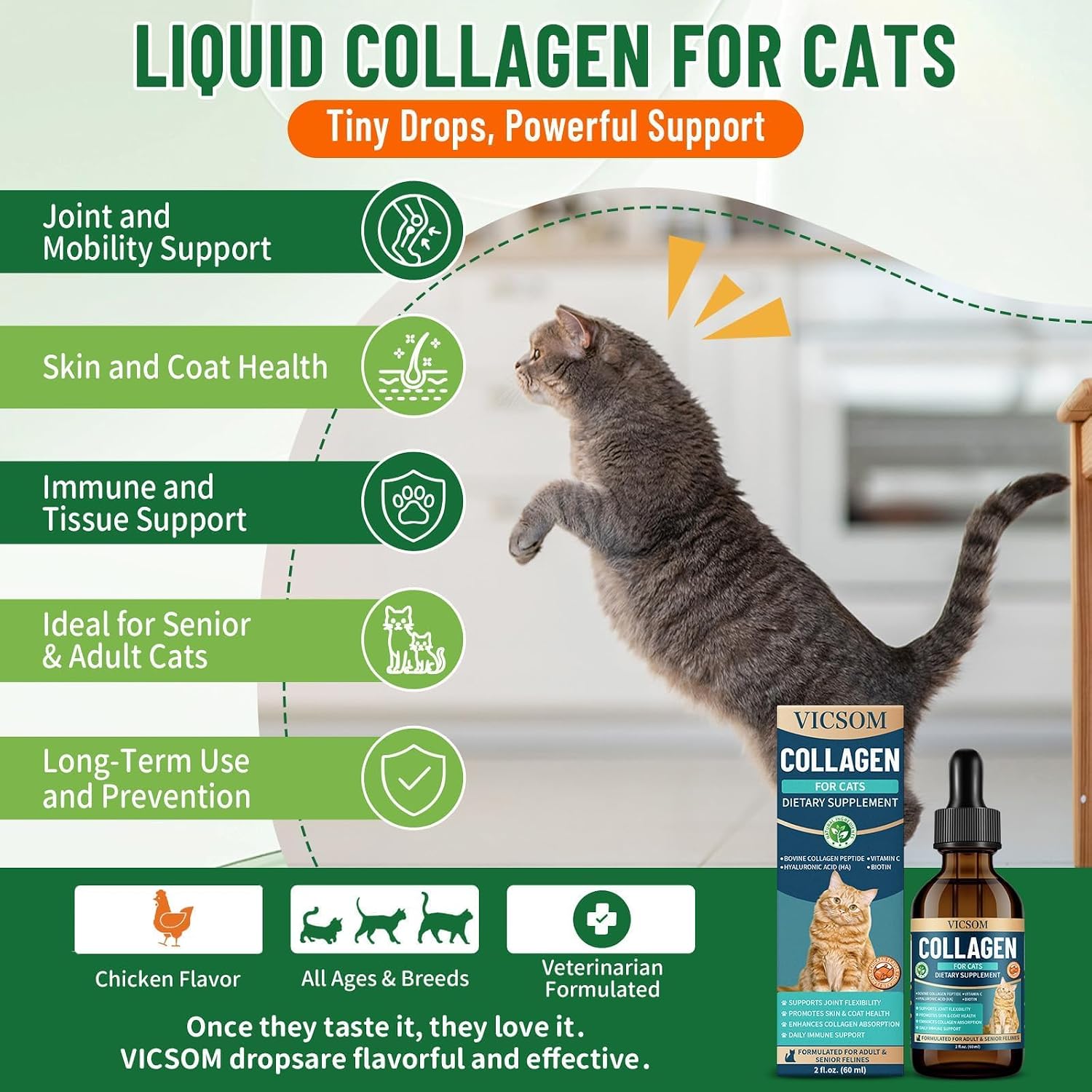 Liquid collagen for cats bottle showing ingredients list