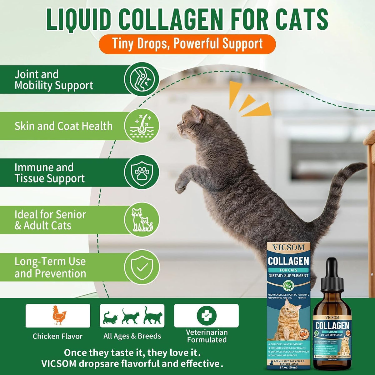 Liquid collagen for cats bottle showing ingredients list