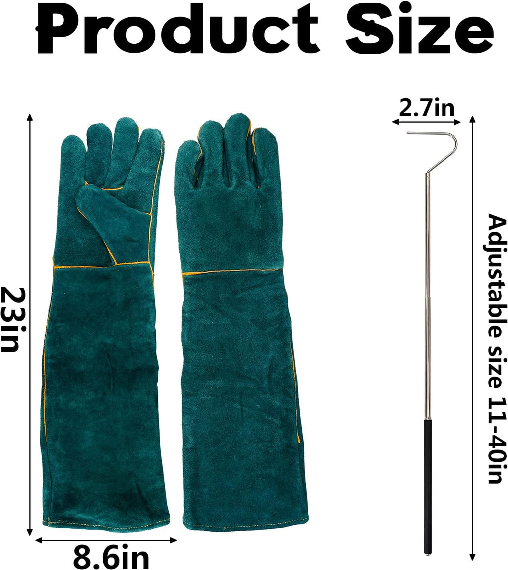 Full kit containing protective gloves and snake hook
