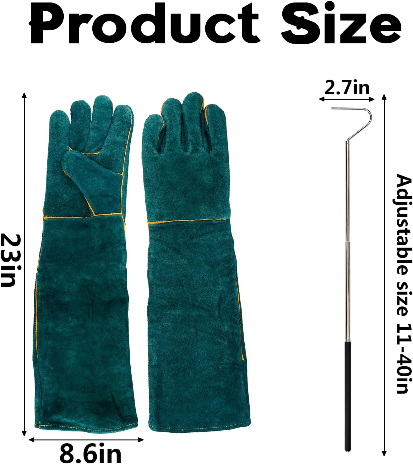 Full kit containing protective gloves and snake hook