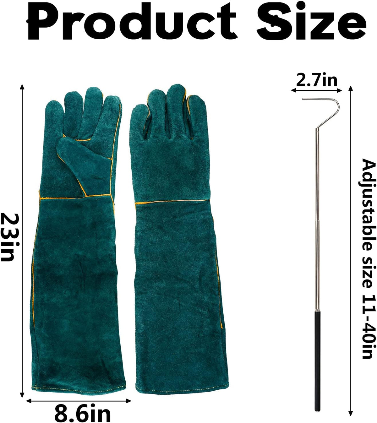 Full kit containing protective gloves and snake hook