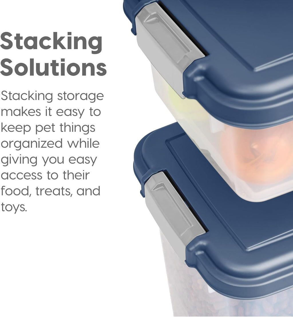 IRIS USA Dog Food Storage Container 30 lb + 11 lb, Stackable Combo Set, Airtight Pet Food Storage Bins with Wheels for Dog Cat Bird Chicken Food, BPA Free, Made in USA, Navy - Image 9