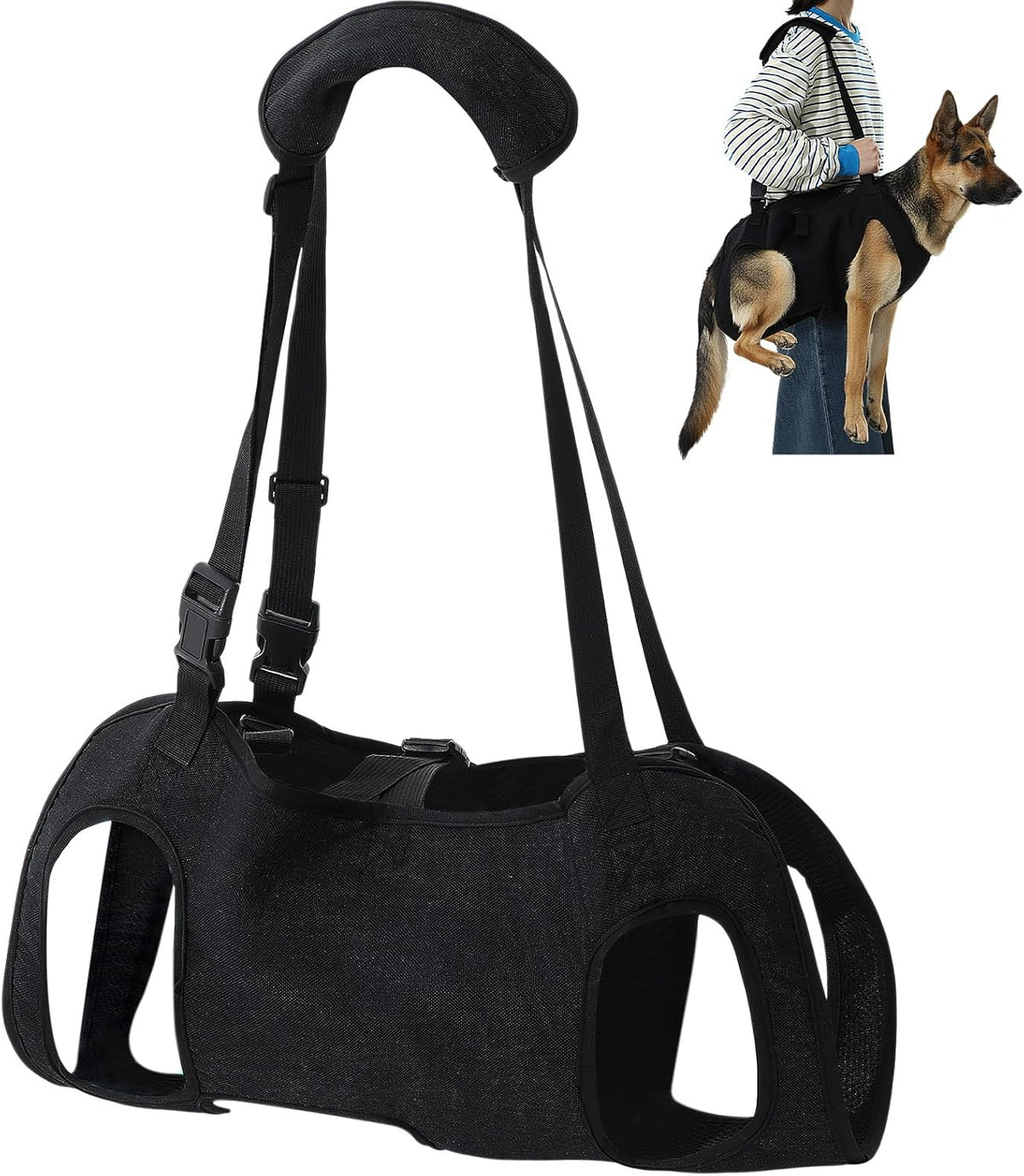 Shinylin Dog Carry Sling Emergency Backpack Pet Legs Support and Rehabilitation Dog Lift Harness Adjustable Lifting Straps Carrier for Senior Dogs Joint Injuries, Arthritis, Hiking, Skiing, Black(L) - Image 9