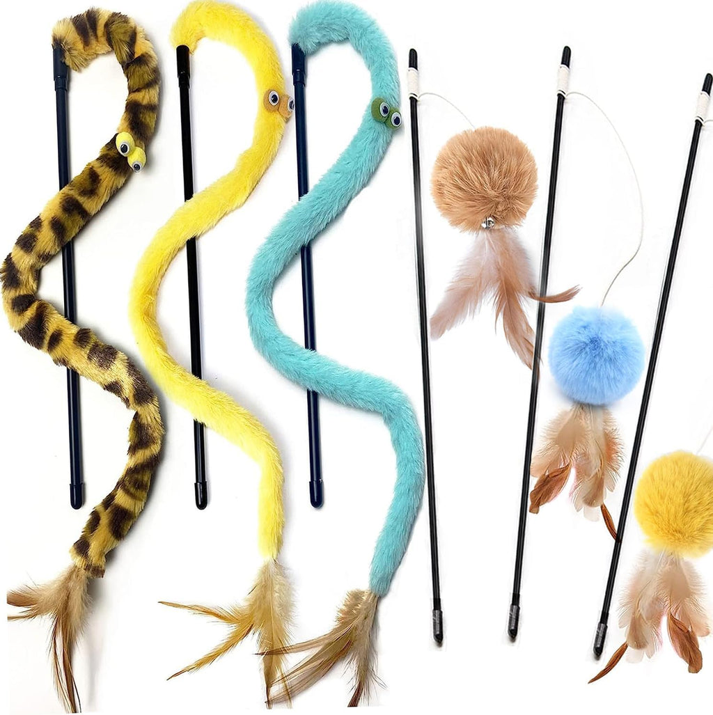 AZOFFYIU interactive rainbow cat wand toy set front view showcase.