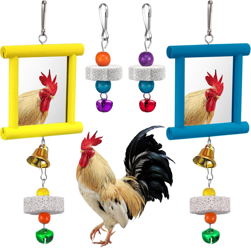 Sumind 2 Pieces Chicken Mirror Toys Hanging Swing Mirror with Bell Wooden Pecking Toy and 4 Pieces Beak Grinding Molar Stones for Hens Birds Parrots - Image 10
