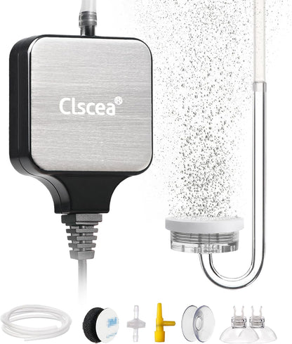 Clscea small aquarium air pump complete kit front view showcasing metallic faceplate