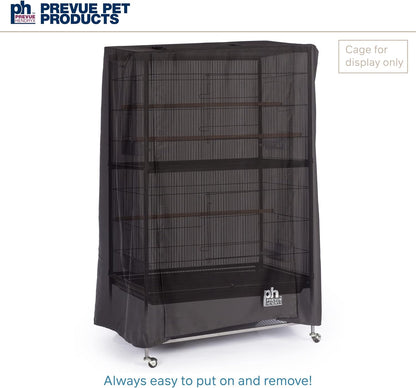 Machine washable colorfast bird cage cover being removed using convenient top handle
