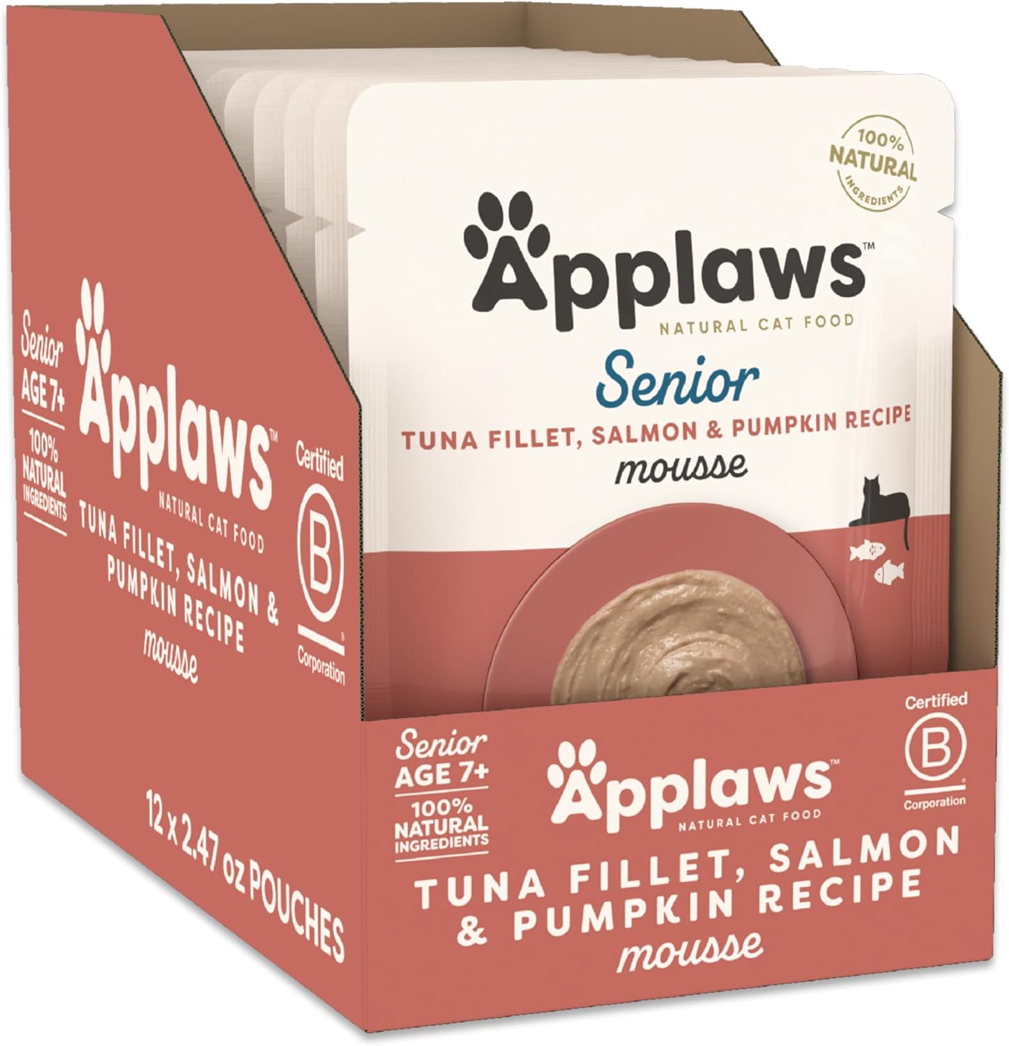 Applaws Senior Wet Cat Food Mousse Variety 12-Pack, High Protein, Limited Ingredient, Grain Free, Senior Cat Food, No Fillers, No Artificial Additives (12 x 2.47 oz Pouches) - Image 10
