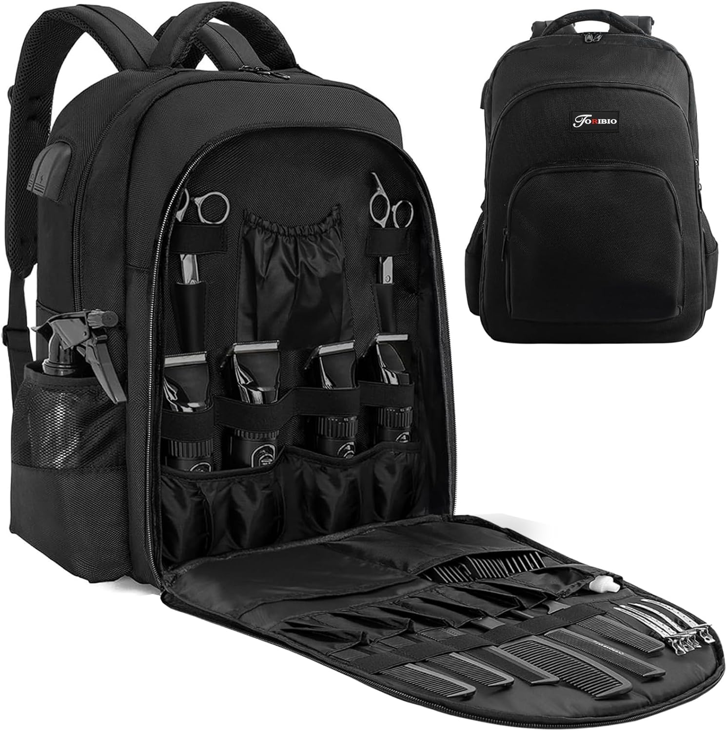 TORIBIO barber supplies bag black front view showing premium water-resistant nylon material