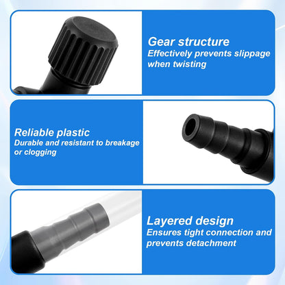 Black plastic single way air pump control valve connected to clear fish tank tubing.