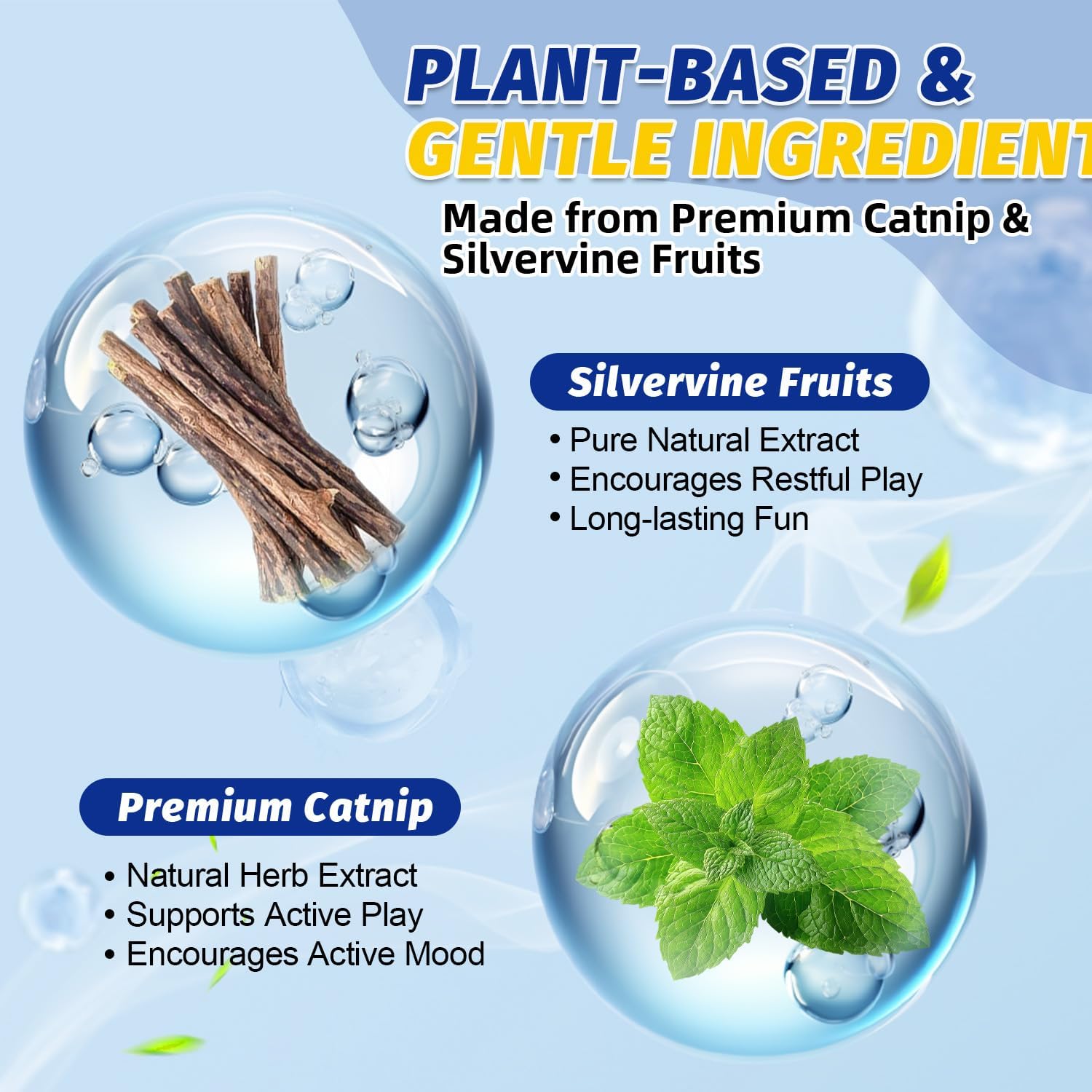 Natural pet stimulant spray refreshing an old plush cat toy