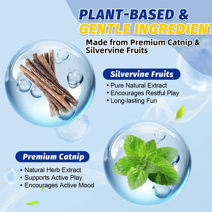 Natural pet stimulant spray refreshing an old plush cat toy
