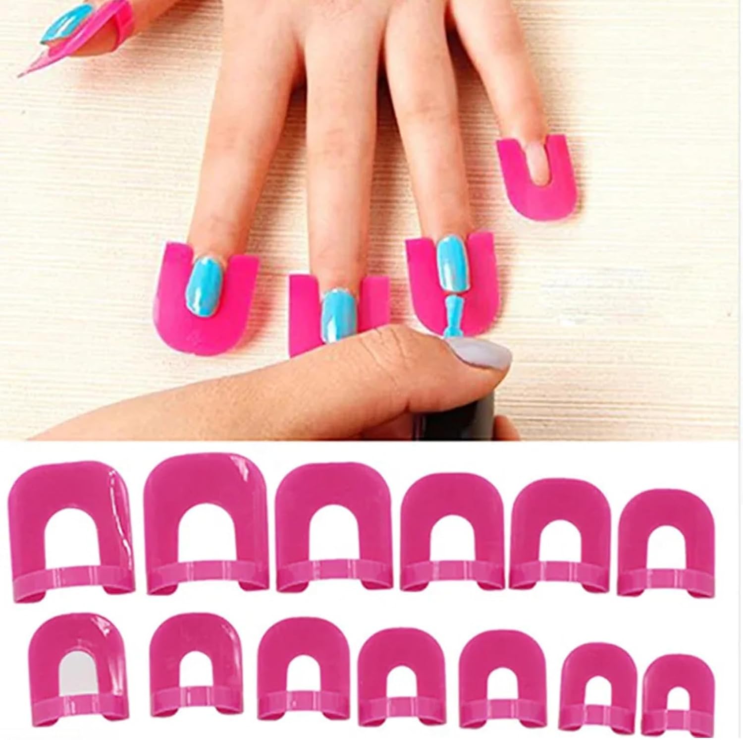 Shineweb U Shape Nail Polish Protector front view showing rose red plastic finger clips for clean manicure application.