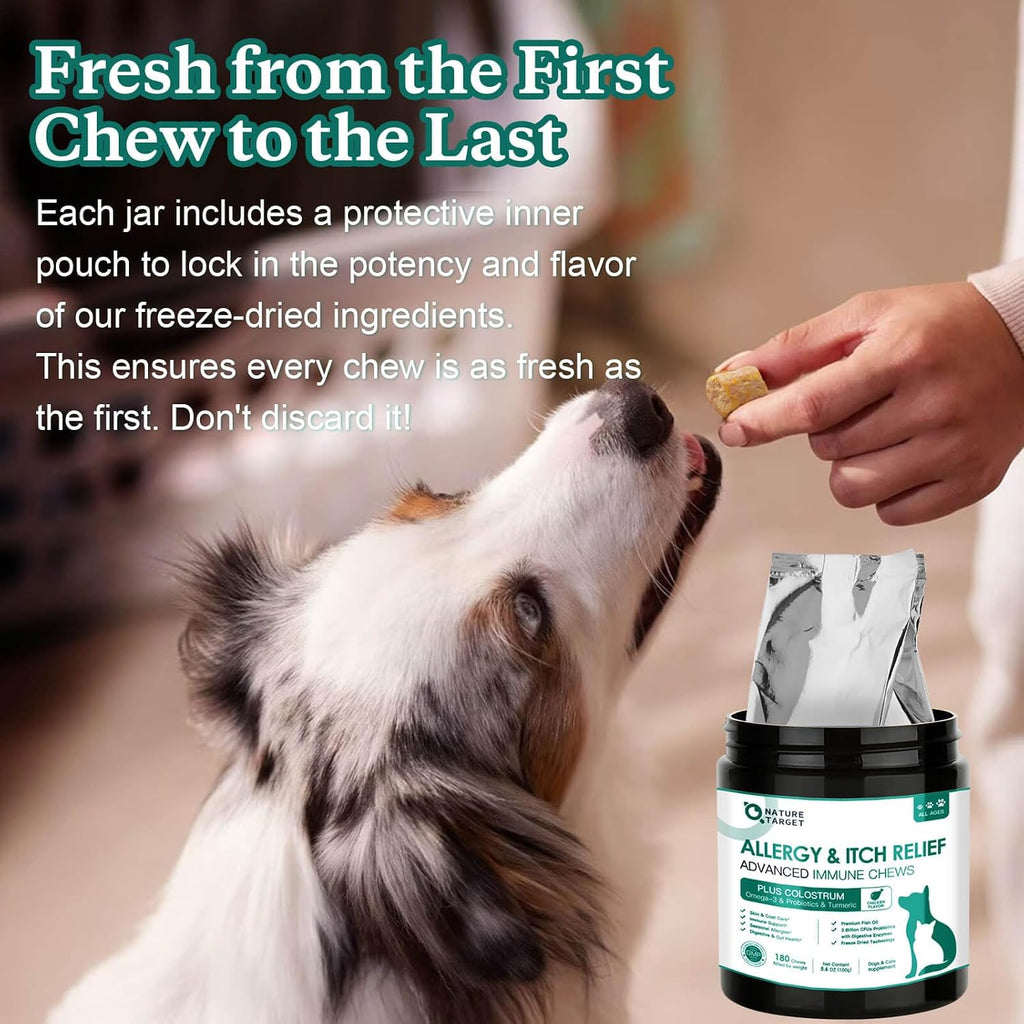 Nature Target allergy aid supplement packaging protecting against seasonal scratching.