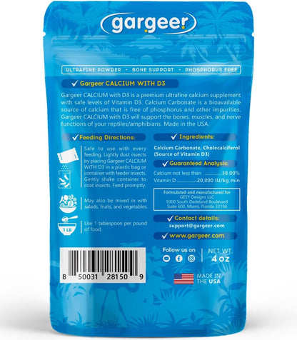 Gargeer reptile calcium supplement 4 ounce packaging details
