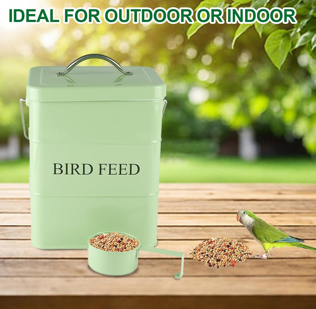 Brabtod weather-resistant bird seed container side angle shot