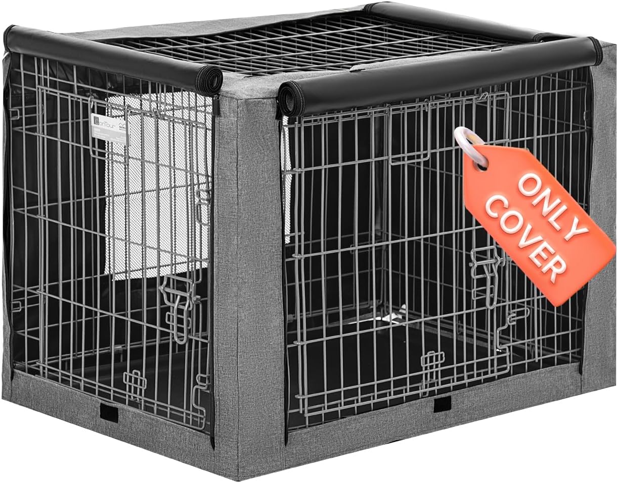 PETSFIT Dog Crate Cover,42 Inch Kennel Cover for Wire Dog Crate, Double Doors, Mesh Window, Flap On The Top and Back is Detachable, Dog Cage Cover Grey - Image 9