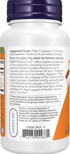 Now Foods Probiotic-10 capsule count and potency details