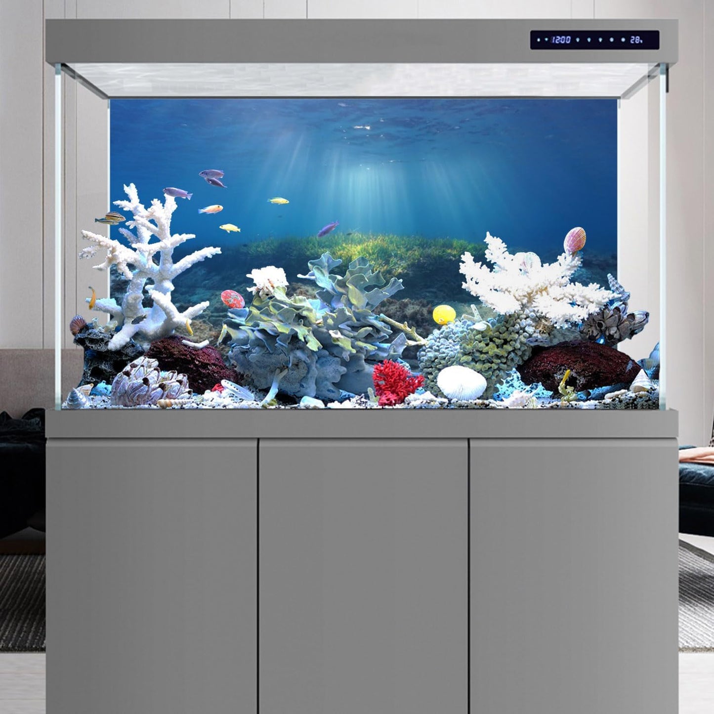 AWERT terrarium and fish tank ocean floor background showing included double sided mounting tape