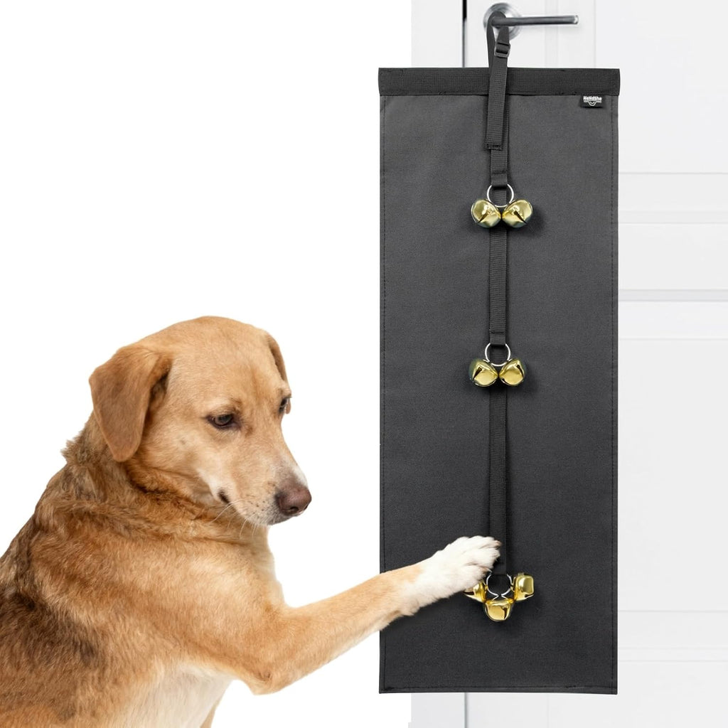 HeNdShe Anti-Scratch Dog Door Bell hanging on door handle