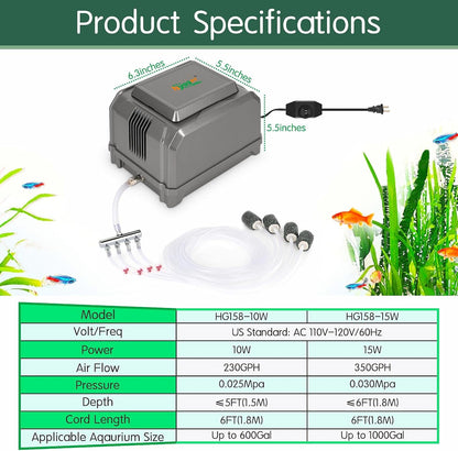 Hygger fish tank aerator with included air stones and valves