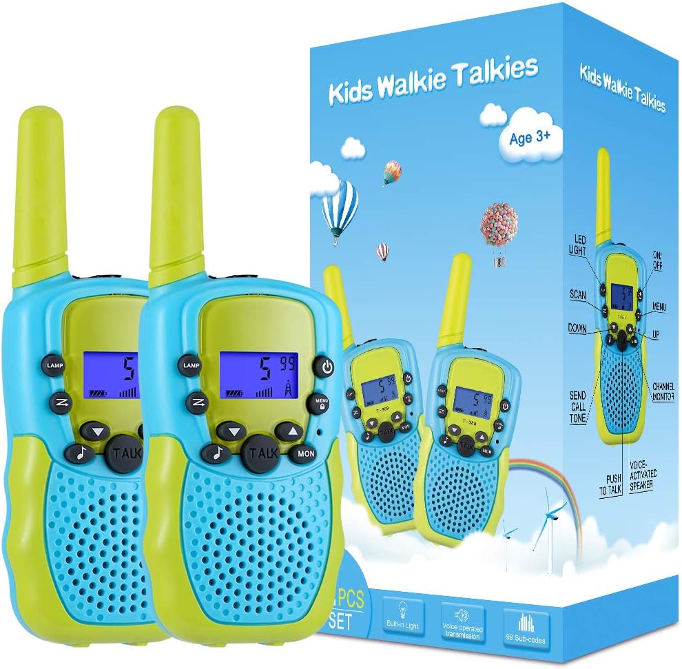 Selieve kids walkie talkies front view showing vibrant yellow and blue colors