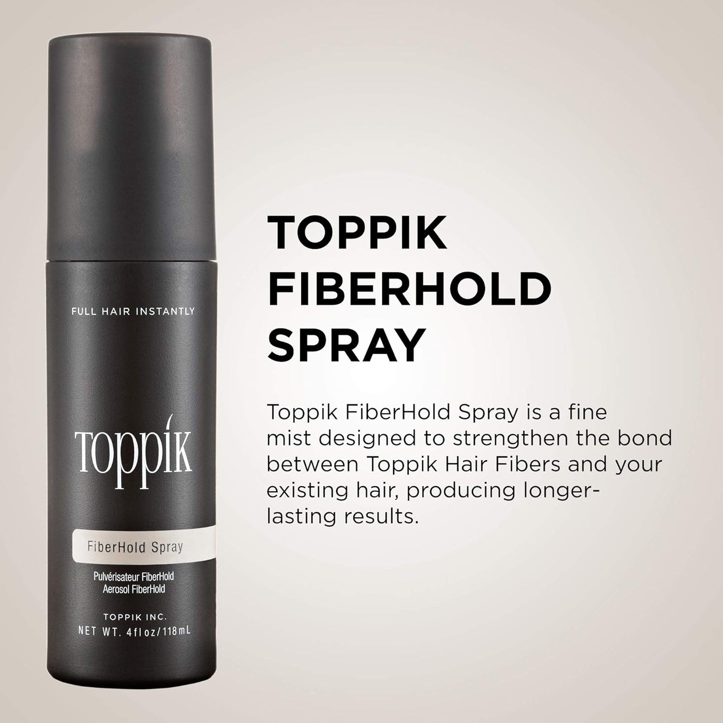 Unscented Toppik finishing spray bottle highlighting the fine mist applicator nozzle.