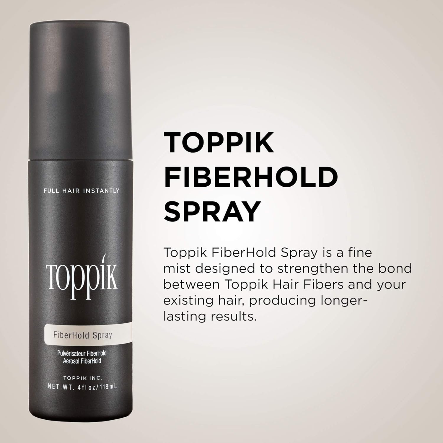 Unscented Toppik finishing spray bottle highlighting the fine mist applicator nozzle.