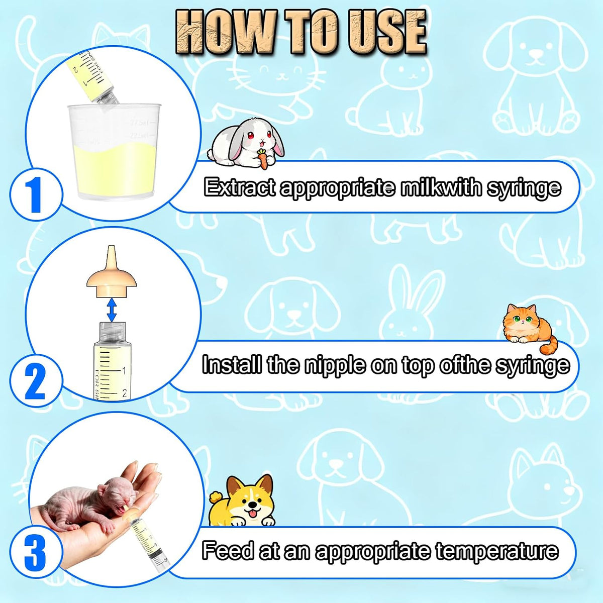Included hygienic cleaning brush demonstrating how to wash the inside of the small animal milk bottle