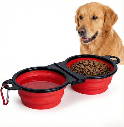7CAIHOME compact double pet bowl with keychain attachment close up view