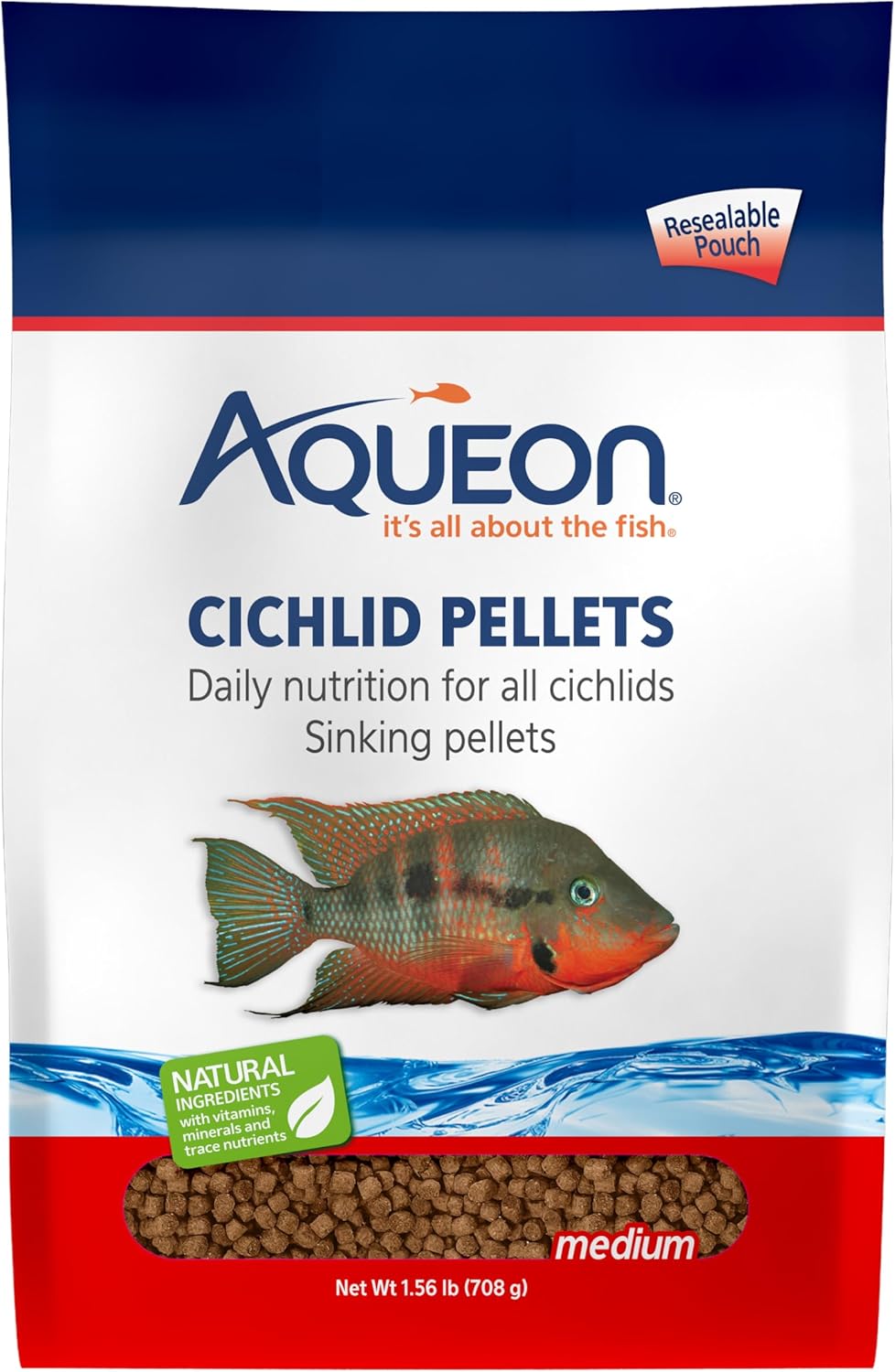 Aqueon cichlid slow sinking fish food pellets medium size front view for freshwater aquariums