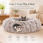 Fluffy Cat Tunnel Bed Under Christmas Tree, Plush Warm Brown - Image 6