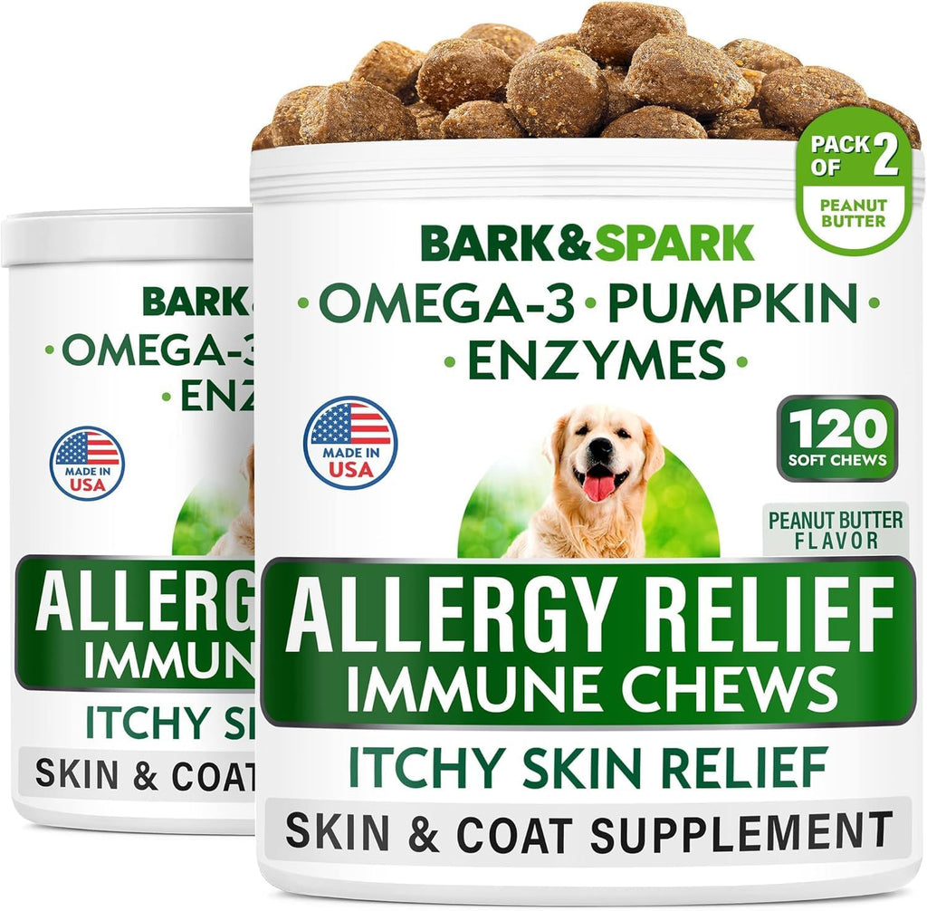 BARK&SPARK Dog Allergy Relief Soft Chews for Skin Health & Seasonal Allergies - Anti-Itch Supplement w/Omega-3, Quercetin & Bromelain Immune Treats for Dry Skin & Hot Spots - Chicken - 120ct - Image 14