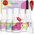 Saviland dip powder liquid set front view showing all 5 bottles