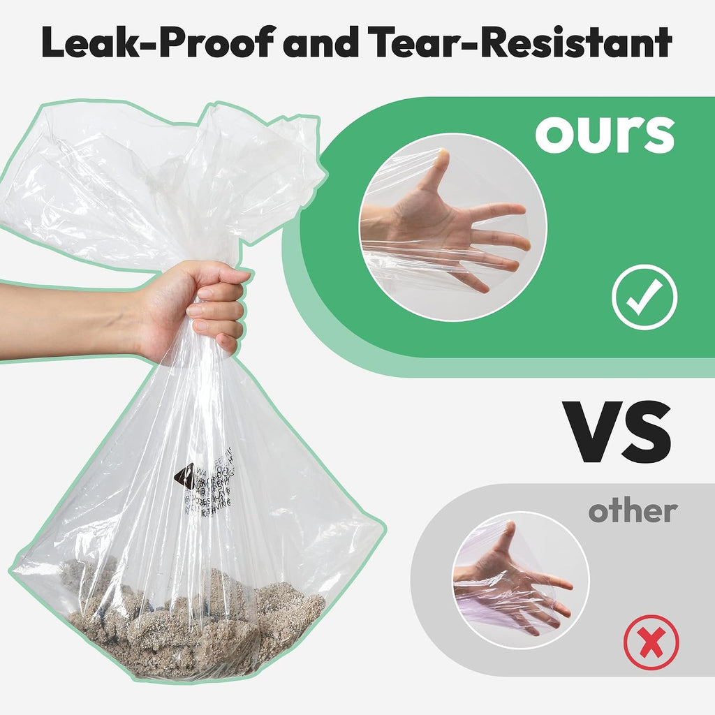 Pre-separated transparent cat litter box bags on a roll