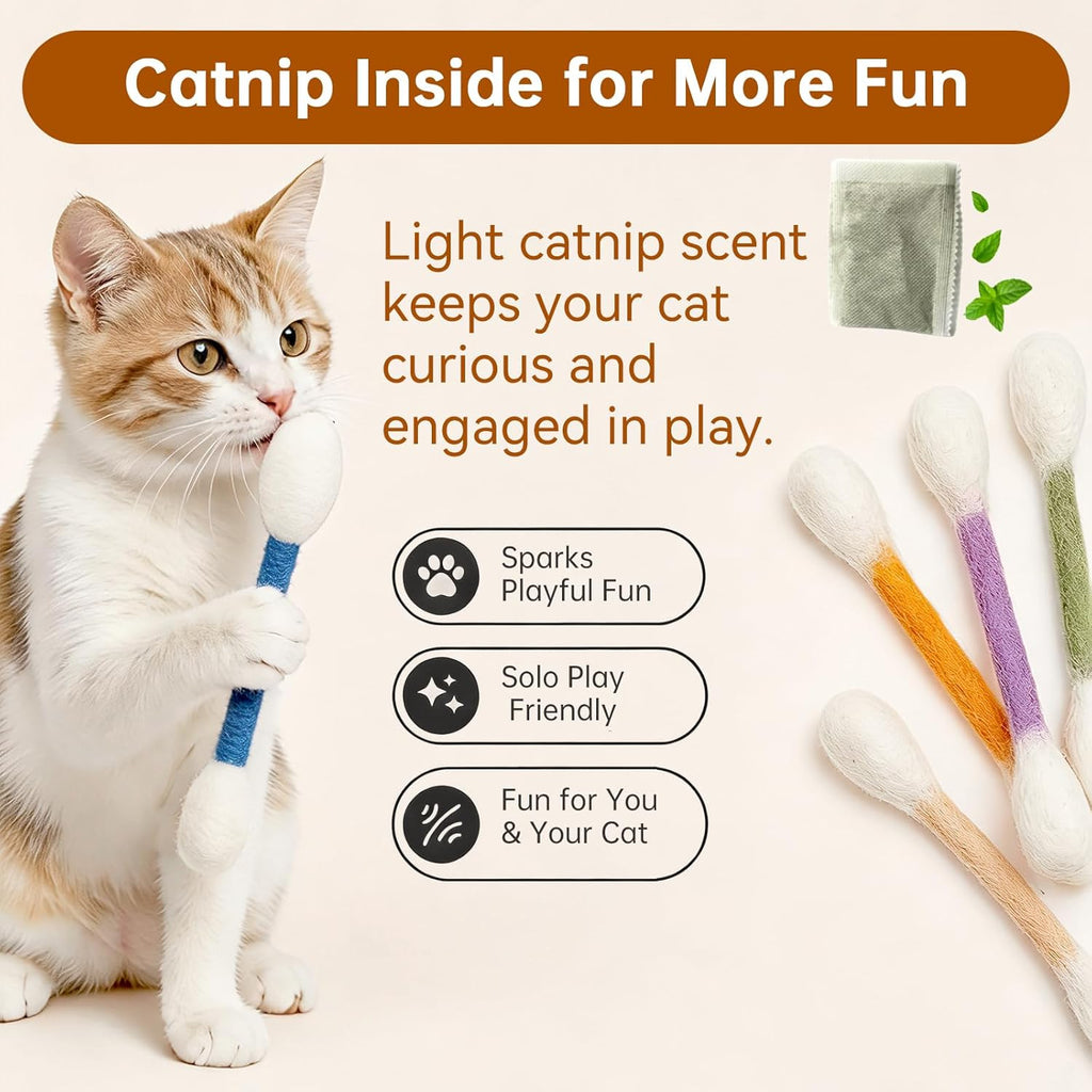 Six pack set of giant Q-tip shaped cat kicker toys