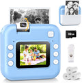 Alotwan Kids Camera Instant Print front view showing blue durable casing and digital lens mechanism.